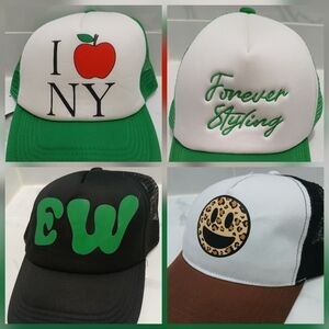 4 TRUCKER HATS  I ❤️ NY  EW Forever Styling Smiley Leopard Print ALL NEW